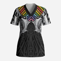 Aotearoa Kowhaiwhai Poutama Rainbow Motif Scrub Top LT9 Adult Rainbow - Polynesian Pride