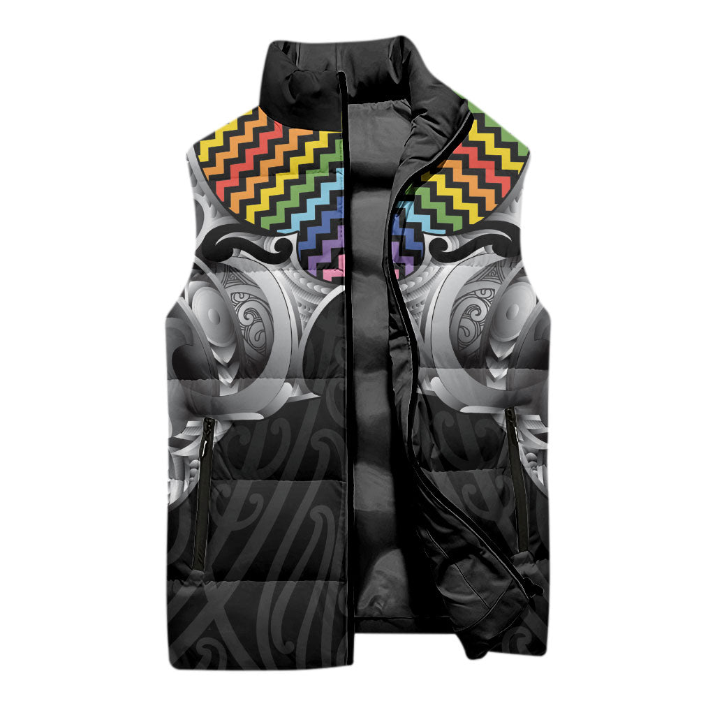 Aotearoa Kowhaiwhai Poutama Rainbow Motif Sleeveless Puffer Jacket LT9 - Polynesian Pride