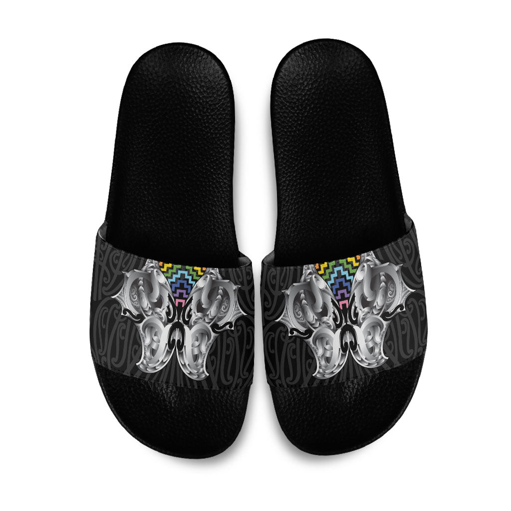 Aotearoa Kowhaiwhai Poutama Rainbow Motif Slide Sandals LT9 Rainbow - Polynesian Pride