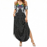 Aotearoa Kowhaiwhai Poutama Rainbow Motif Summer Maxi Dress LT9 Women Rainbow - Polynesian Pride