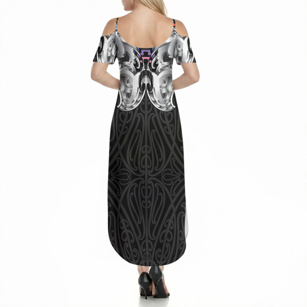 Aotearoa Kowhaiwhai Poutama Rainbow Motif Summer Maxi Dress LT9 - Polynesian Pride