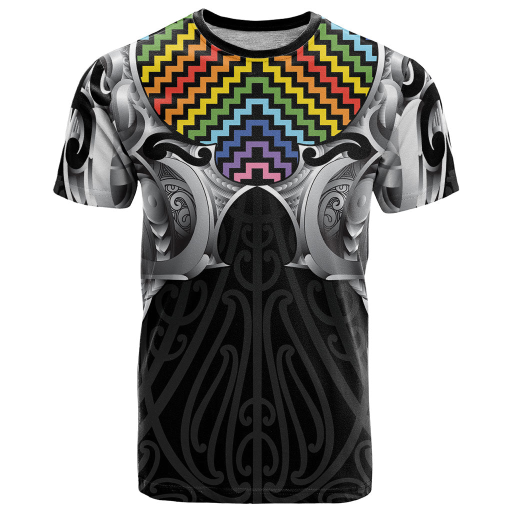 Aotearoa Kowhaiwhai Poutama Rainbow Motif T Shirt LT9 Rainbow - Polynesian Pride