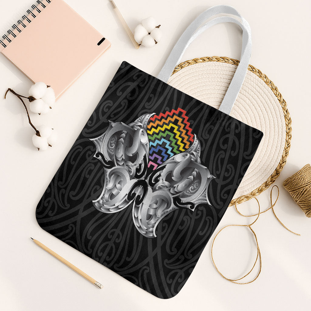 Aotearoa Kowhaiwhai Poutama Rainbow Motif Tote Bag LT9 White Strap One Size Rainbow - Polynesian Pride