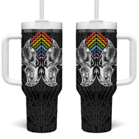 Aotearoa Kowhaiwhai Poutama Rainbow Motif Tumbler With Handle LT9 One Size: 40 oz Rainbow - Polynesian Pride