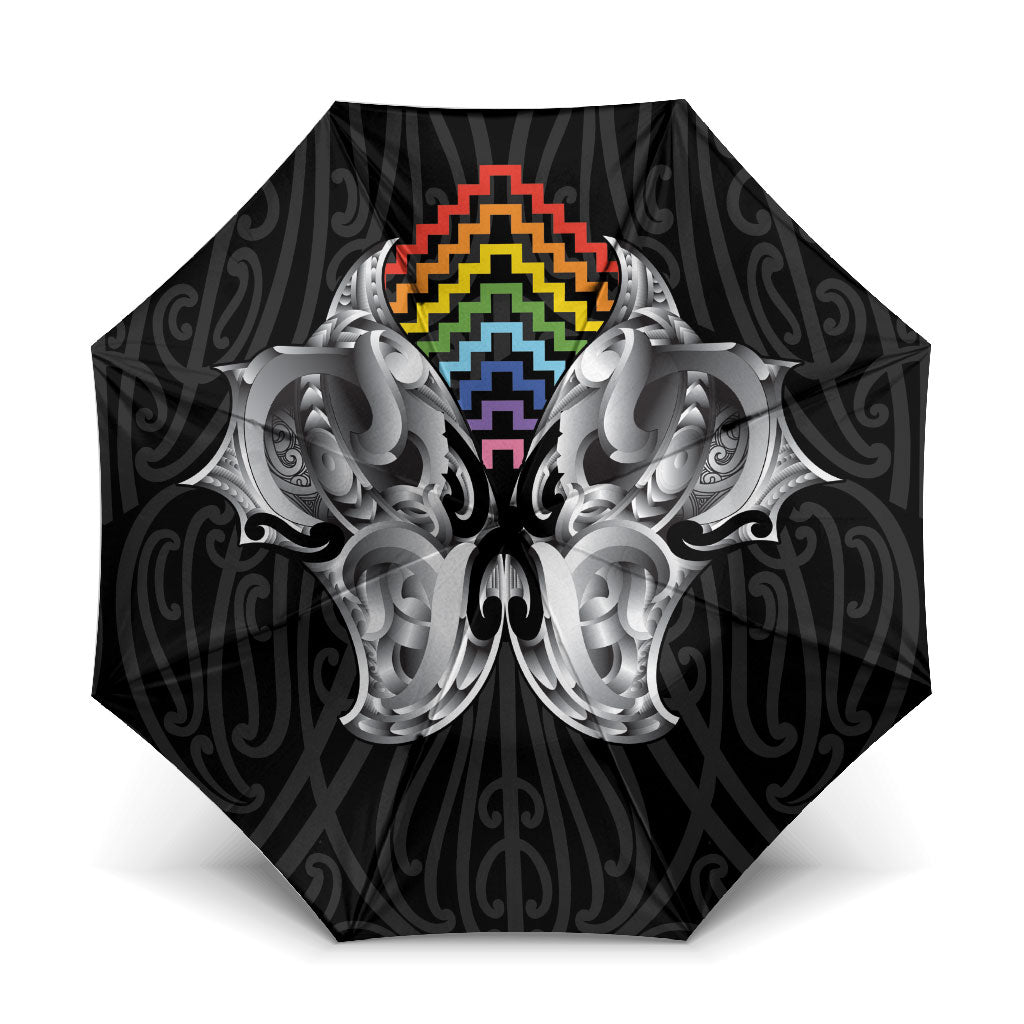 Aotearoa Kowhaiwhai Poutama Rainbow Motif Umbrella LT9 One Size Folded 11.42 inch Opened Diameter 37.4 inch Rainbow - Polynesian Pride