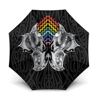 Aotearoa Kowhaiwhai Poutama Rainbow Motif Umbrella LT9 One Size Folded 11.42 inch Opened Diameter 37.4 inch Rainbow - Polynesian Pride