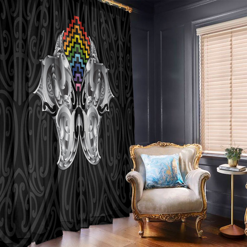 Aotearoa Kowhaiwhai Poutama Rainbow Motif Window Curtain LT9 - Polynesian Pride