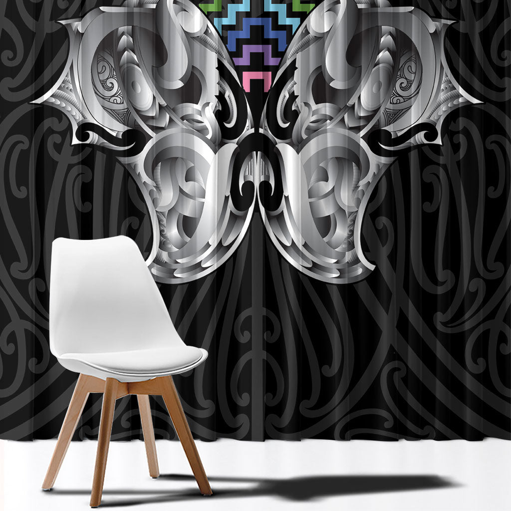 Aotearoa Kowhaiwhai Poutama Rainbow Motif Window Curtain LT9 - Polynesian Pride