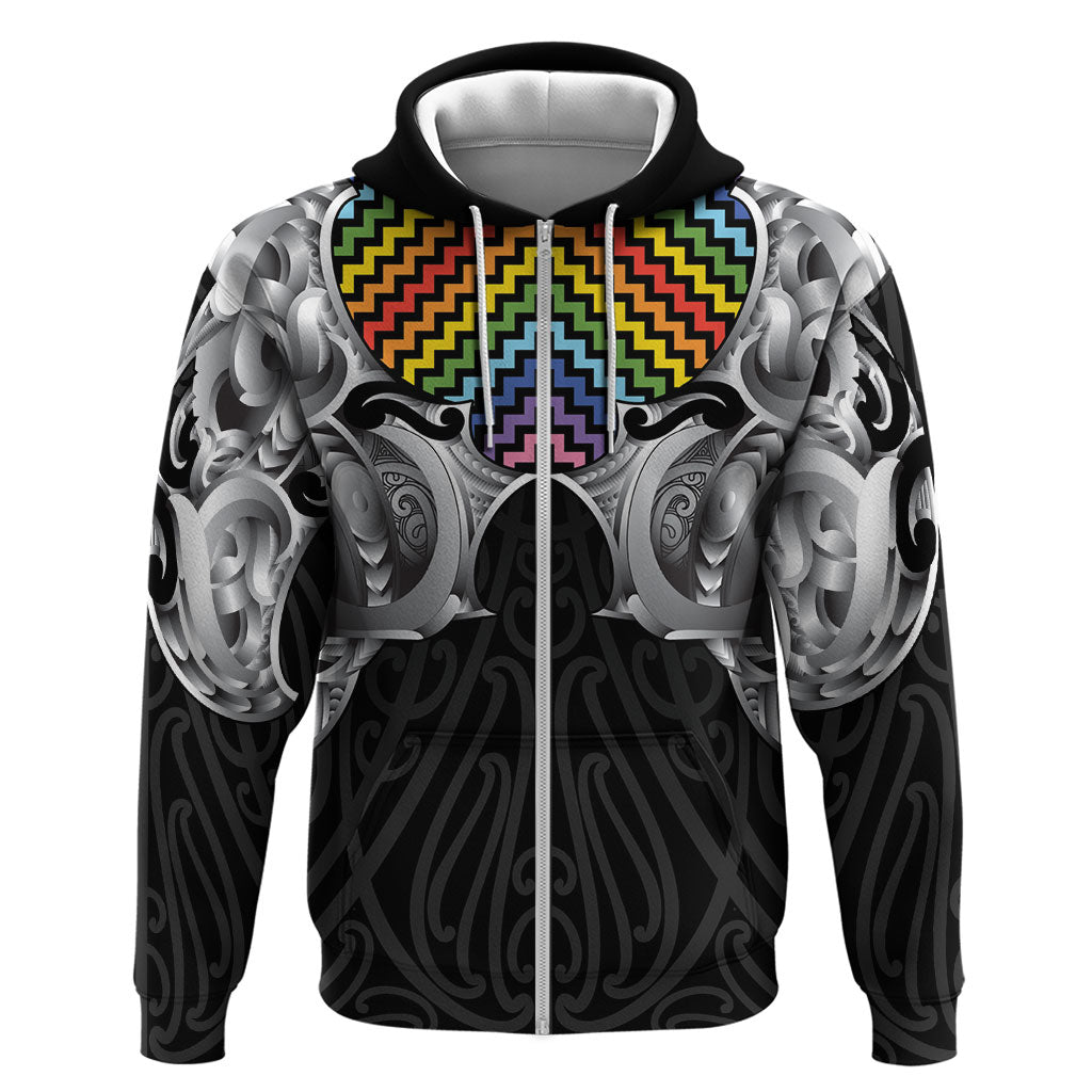 Aotearoa Kowhaiwhai Poutama Rainbow Motif Zip Hoodie LT9 Zip Hoodie Rainbow - Polynesian Pride