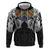 Aotearoa Kowhaiwhai Poutama Rainbow Motif Zip Hoodie LT9 Pullover Hoodie Rainbow - Polynesian Pride