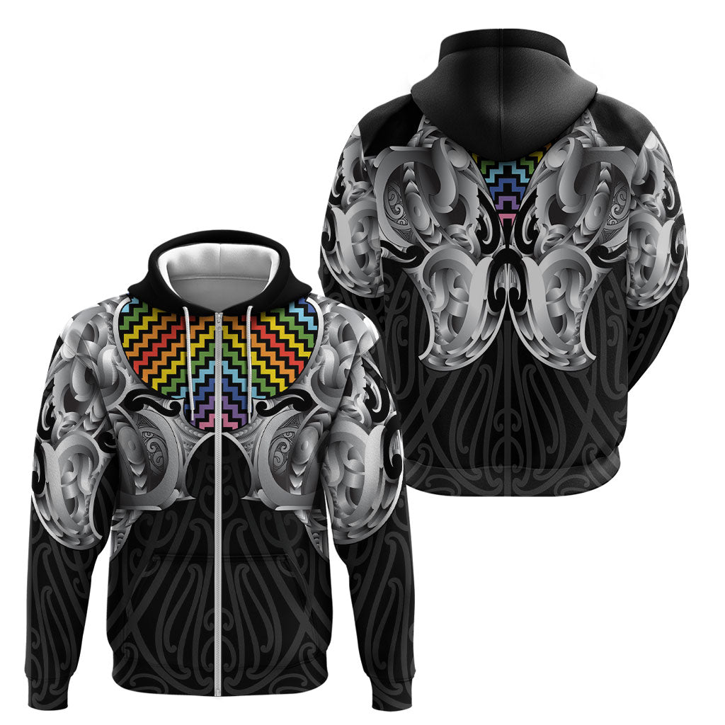 Aotearoa Kowhaiwhai Poutama Rainbow Motif Zip Hoodie LT9 - Polynesian Pride