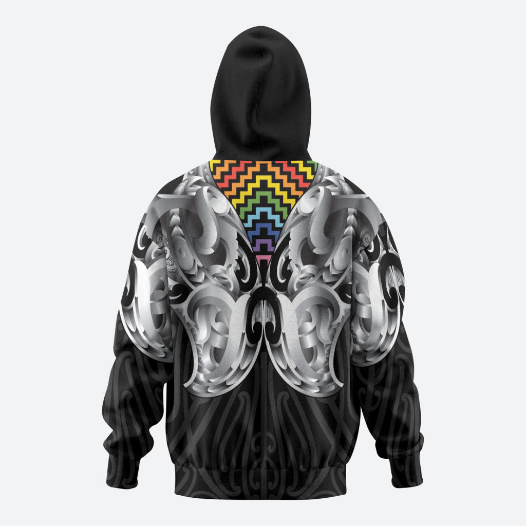 Aotearoa Kowhaiwhai Poutama Rainbow Motif Zip Hoodie LT9 - Polynesian Pride