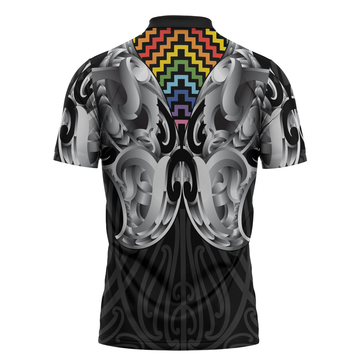 Aotearoa Kowhaiwhai Poutama Rainbow Motif Zipper Polo Shirt LT9 - Polynesian Pride