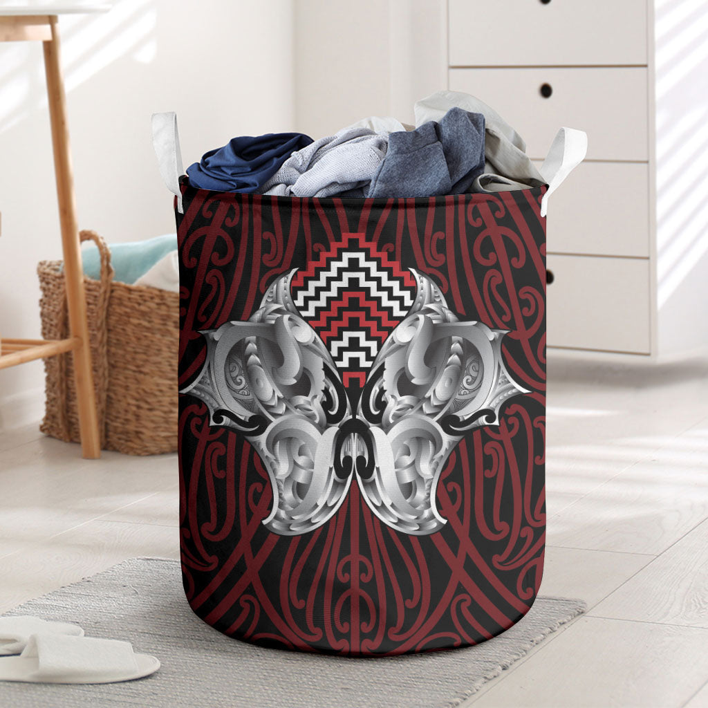 Aotearoa Kowhaiwhai Poutama Red Motif Laundry Basket