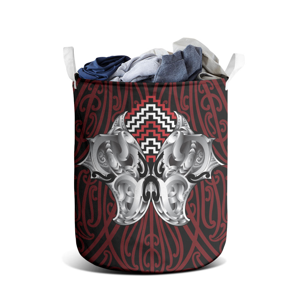 Aotearoa Kowhaiwhai Poutama Red Motif Laundry Basket LT9 - Polynesian Pride