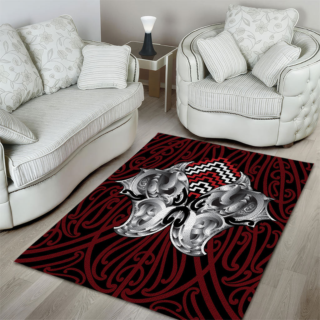 Aotearoa Kowhaiwhai Poutama Red Motif Area Rug LT9 - Polynesian Pride