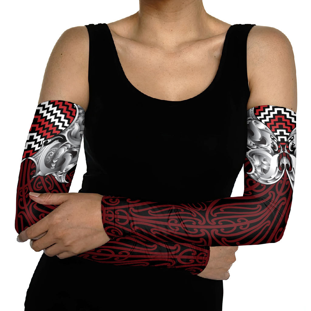 Aotearoa Kowhaiwhai Poutama Red Motif Arm Sleeves LT9 - Polynesian Pride