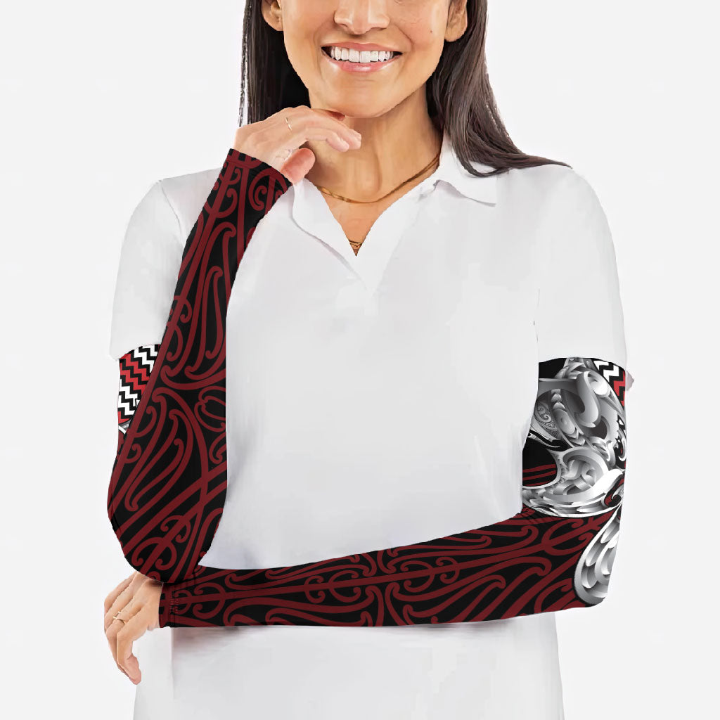 Aotearoa Kowhaiwhai Poutama Red Motif Arm Sleeves LT9 - Polynesian Pride