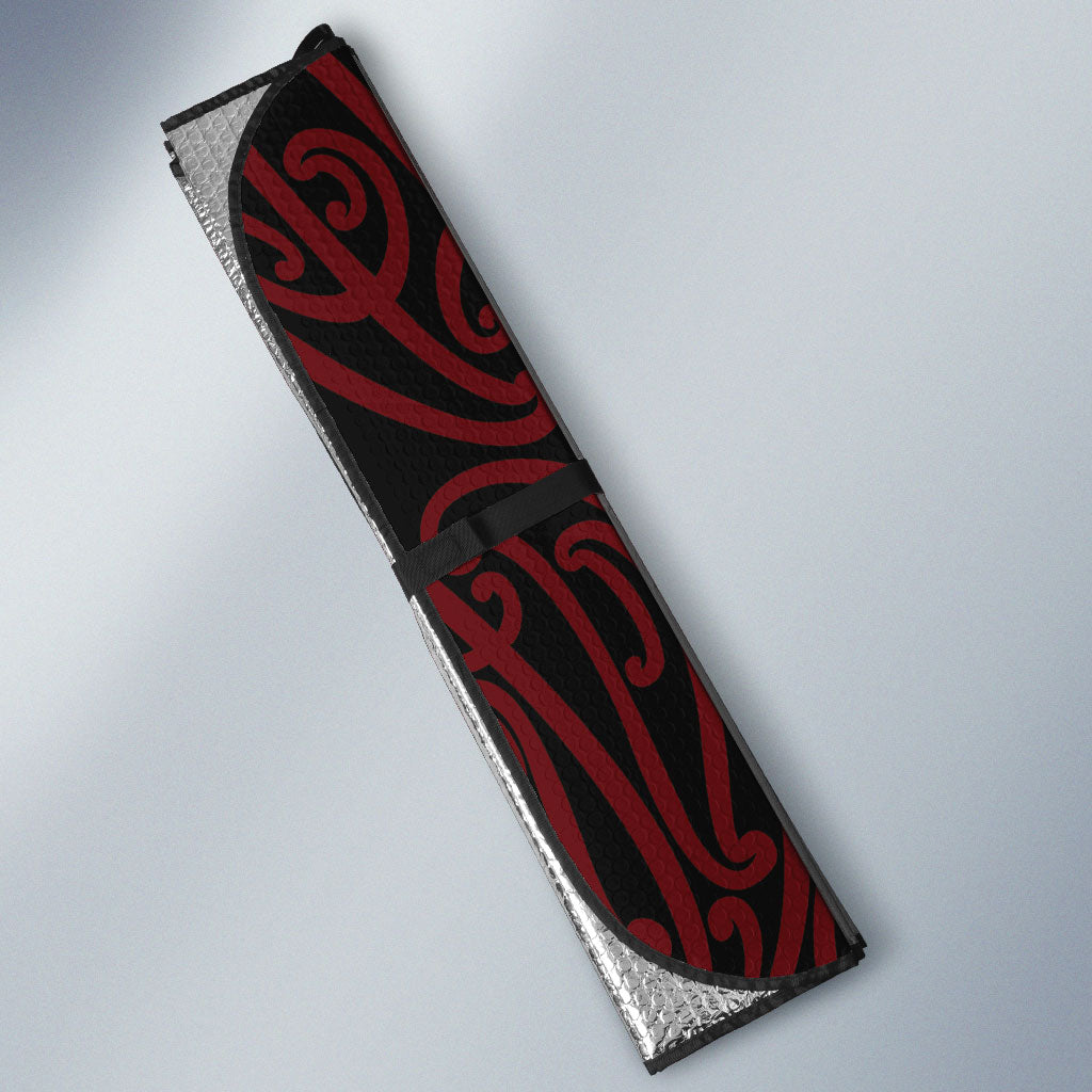 Aotearoa Kowhaiwhai Poutama Red Motif Auto Sun Shade LT9 - Polynesian Pride