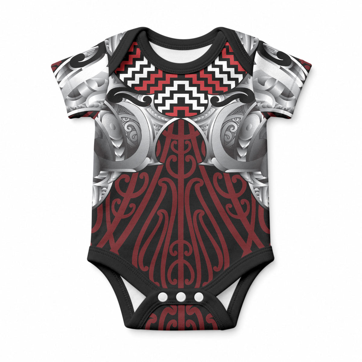 Aotearoa Kowhaiwhai Poutama Red Motif Baby Onesie LT9 Red - Polynesian Pride