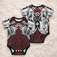 Aotearoa Kowhaiwhai Poutama Red Motif Baby Onesie LT9 - Polynesian Pride