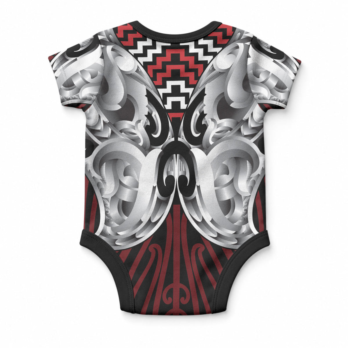 Aotearoa Kowhaiwhai Poutama Red Motif Baby Onesie LT9 - Polynesian Pride