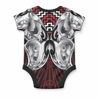 Aotearoa Kowhaiwhai Poutama Red Motif Baby Onesie LT9 - Polynesian Pride