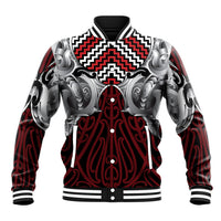 Aotearoa Kowhaiwhai Poutama Red Motif Baseball Jacket LT9 Unisex Red - Polynesian Pride