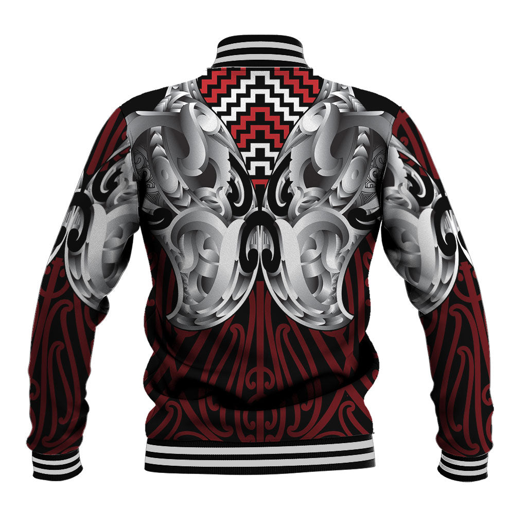 Aotearoa Kowhaiwhai Poutama Red Motif Baseball Jacket LT9 - Polynesian Pride