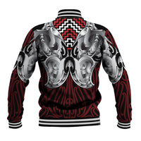 Aotearoa Kowhaiwhai Poutama Red Motif Baseball Jacket LT9 - Polynesian Pride