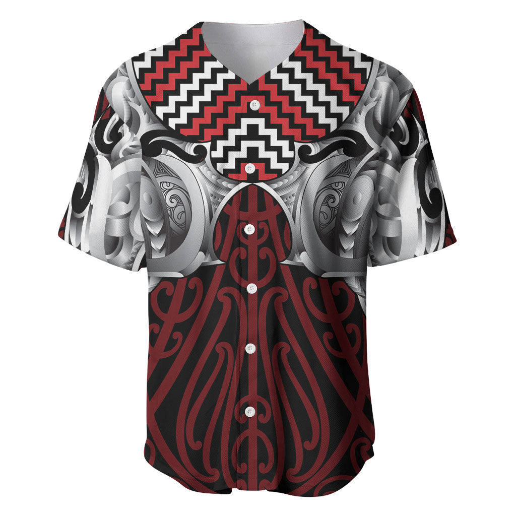 Aotearoa Kowhaiwhai Poutama Red Motif Baseball Jersey
