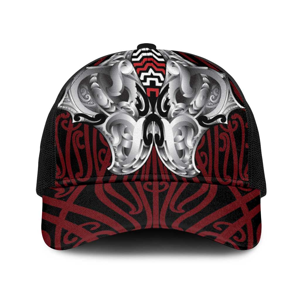 Aotearoa Kowhaiwhai Poutama Red Motif Baseball Net Cap