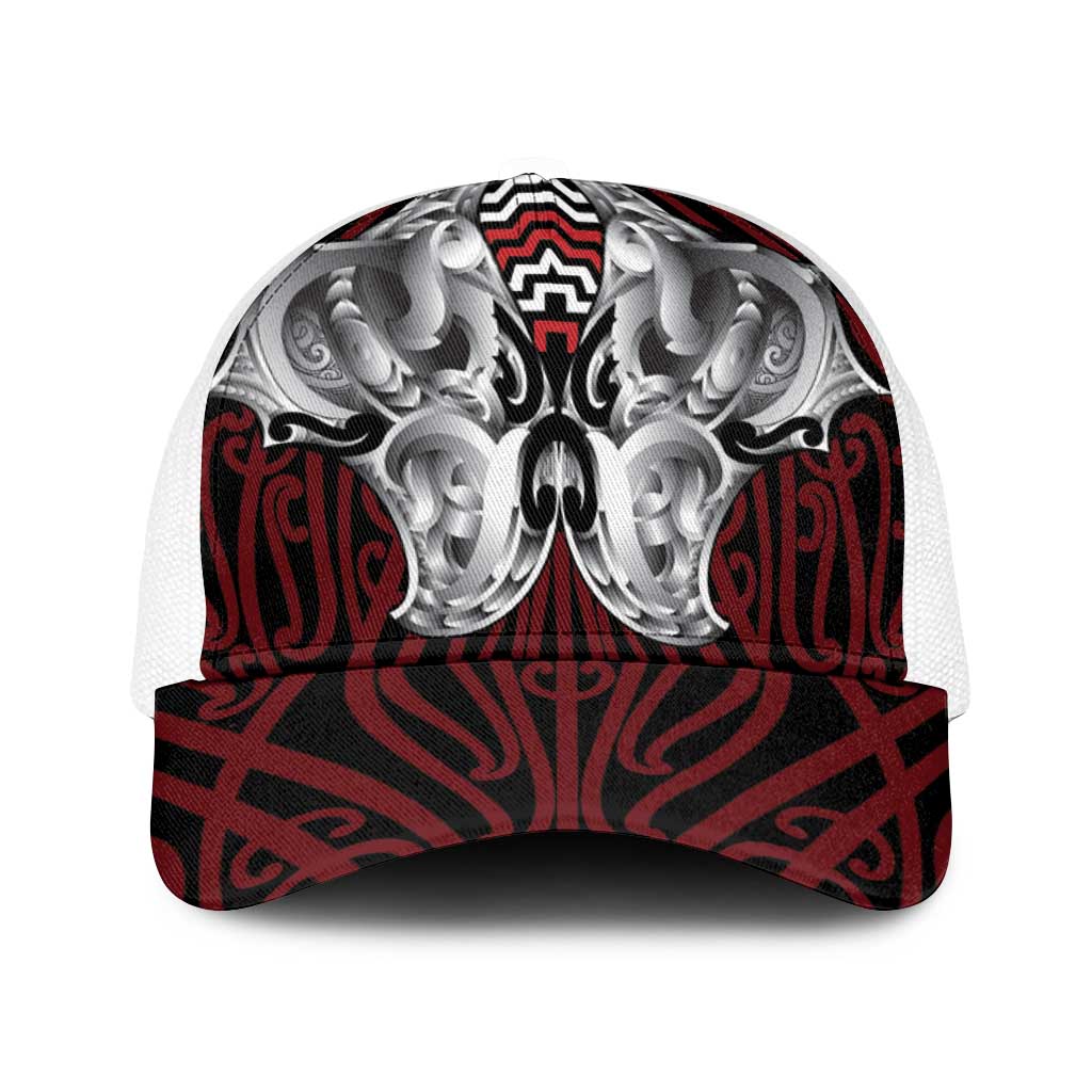 Aotearoa Kowhaiwhai Poutama Red Motif Baseball Net Cap