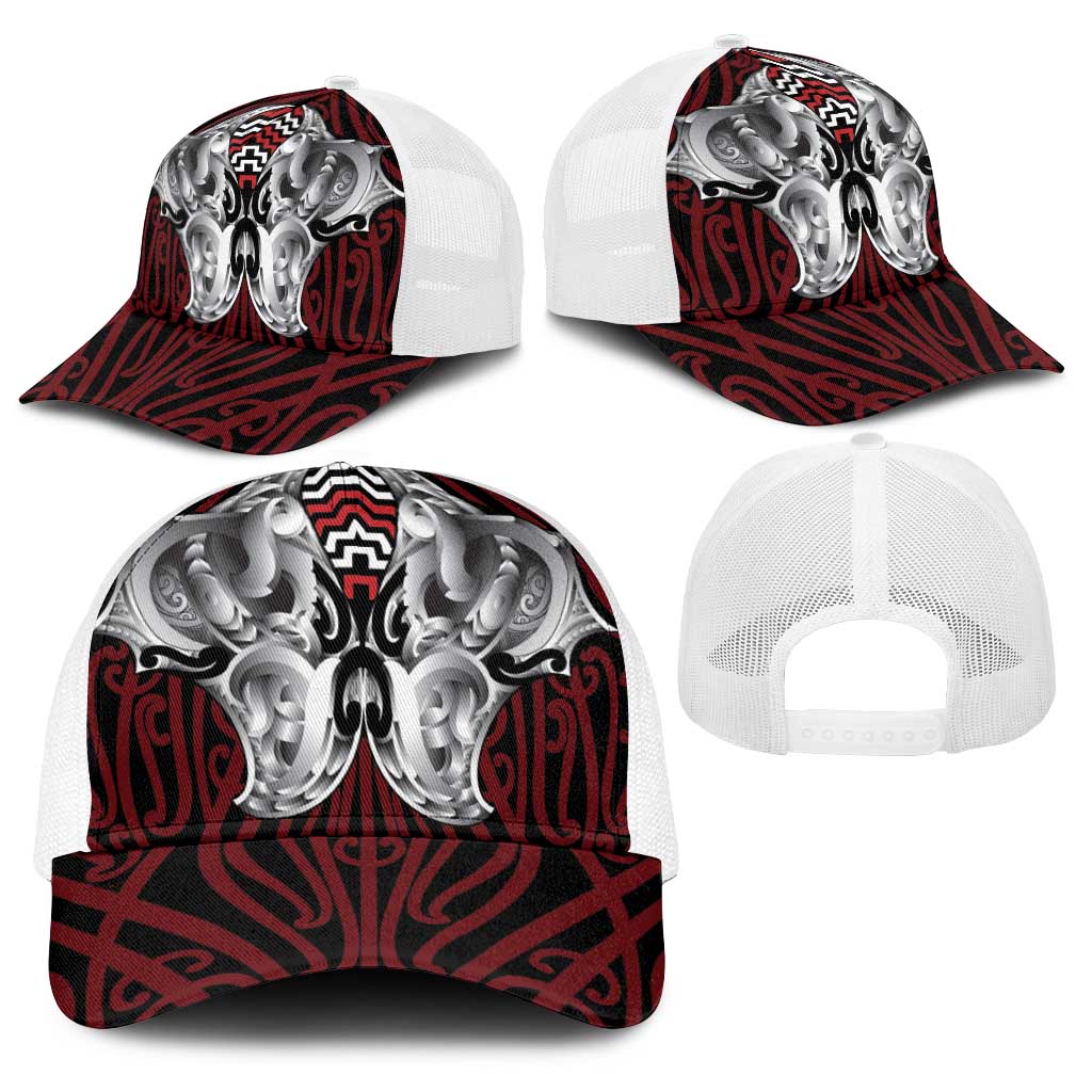 Aotearoa Kowhaiwhai Poutama Red Motif Baseball Net Cap