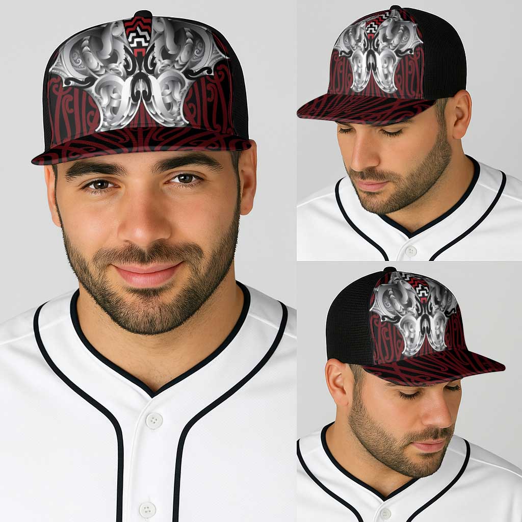 Aotearoa Kowhaiwhai Poutama Red Motif Baseball Net Cap