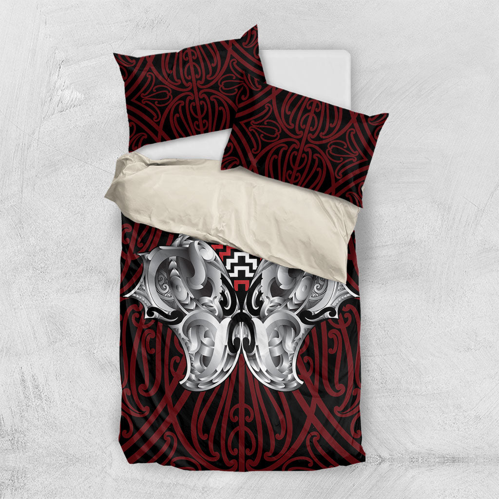 Aotearoa Kowhaiwhai Poutama Red Motif Bedding Set LT9 US Twin 172cm x 218cm Red - Polynesian Pride