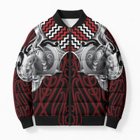 Aotearoa Kowhaiwhai Poutama Red Motif Bomber Puffer Jacket LT9 Unisex Red - Polynesian Pride