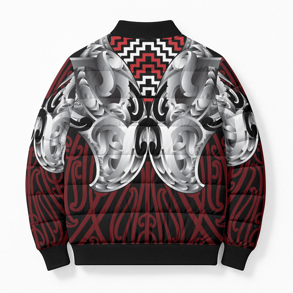 Aotearoa Kowhaiwhai Poutama Red Motif Bomber Puffer Jacket LT9 - Polynesian Pride