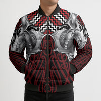 Aotearoa Kowhaiwhai Poutama Red Motif Bomber Puffer Jacket LT9 - Polynesian Pride