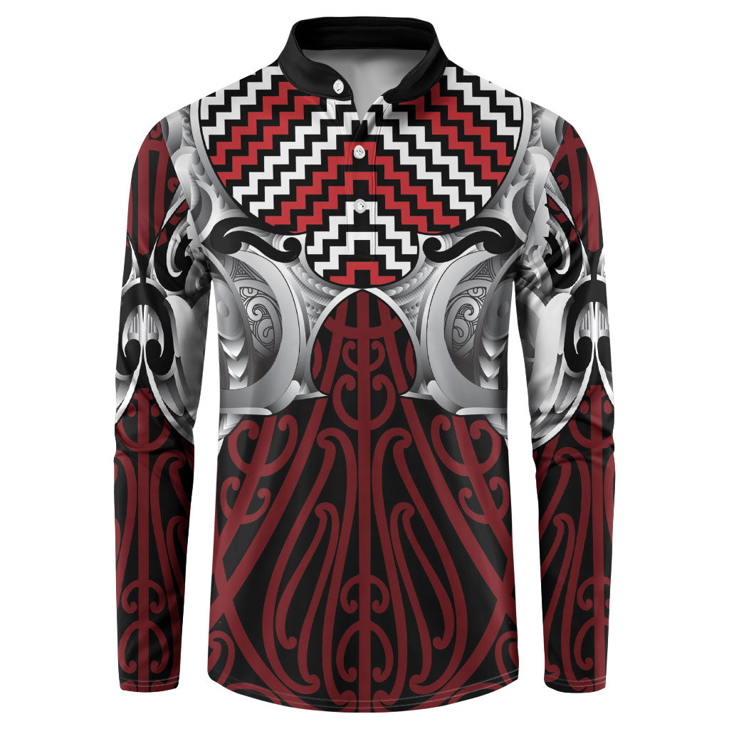 Aotearoa Kowhaiwhai Poutama Red Motif Button Sweatshirt LT9 Red - Polynesian Pride