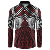 Aotearoa Kowhaiwhai Poutama Red Motif Button Sweatshirt LT9 Red - Polynesian Pride