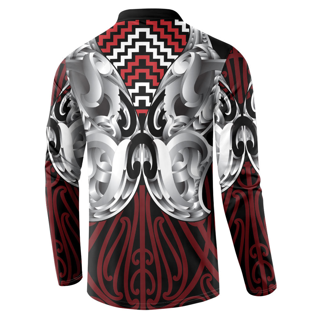 Aotearoa Kowhaiwhai Poutama Red Motif Button Sweatshirt LT9 - Polynesian Pride