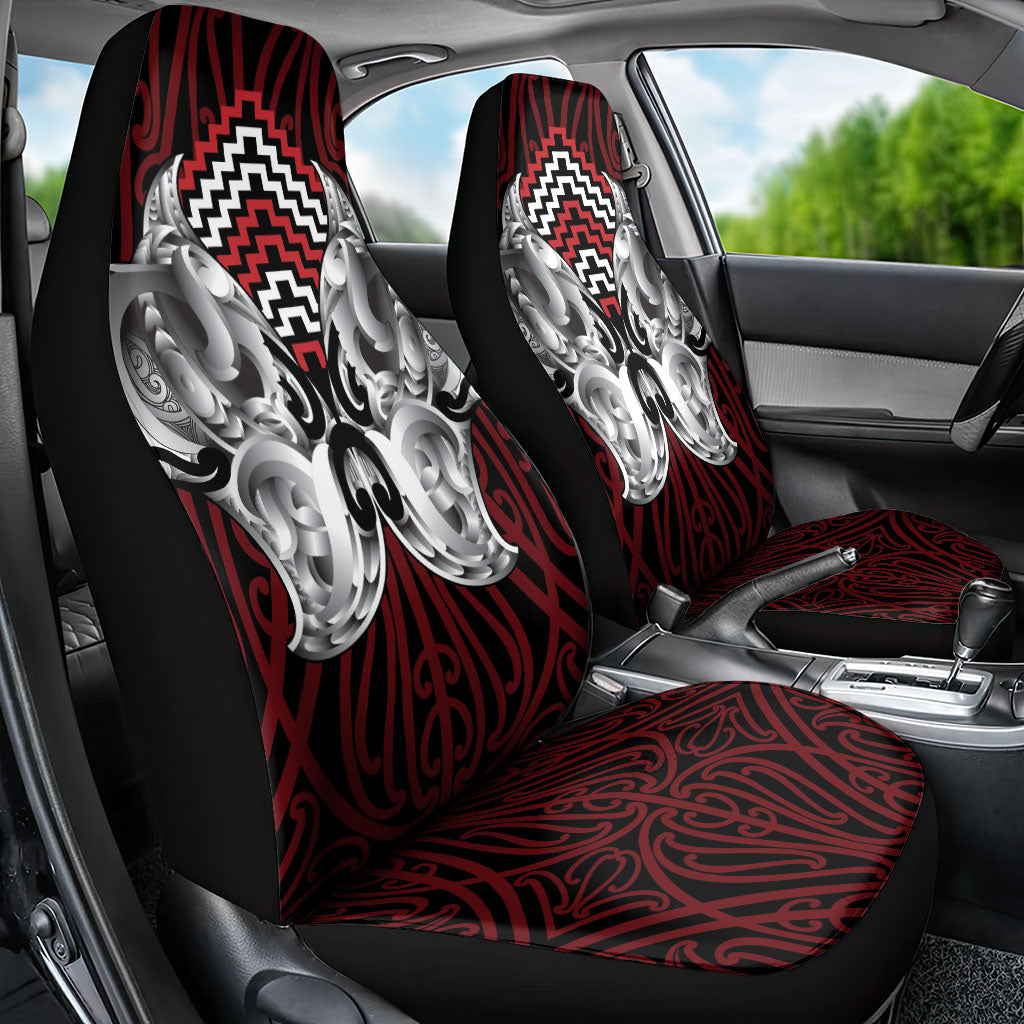Aotearoa Kowhaiwhai Poutama Red Motif Car Seat Cover LT9 - Polynesian Pride