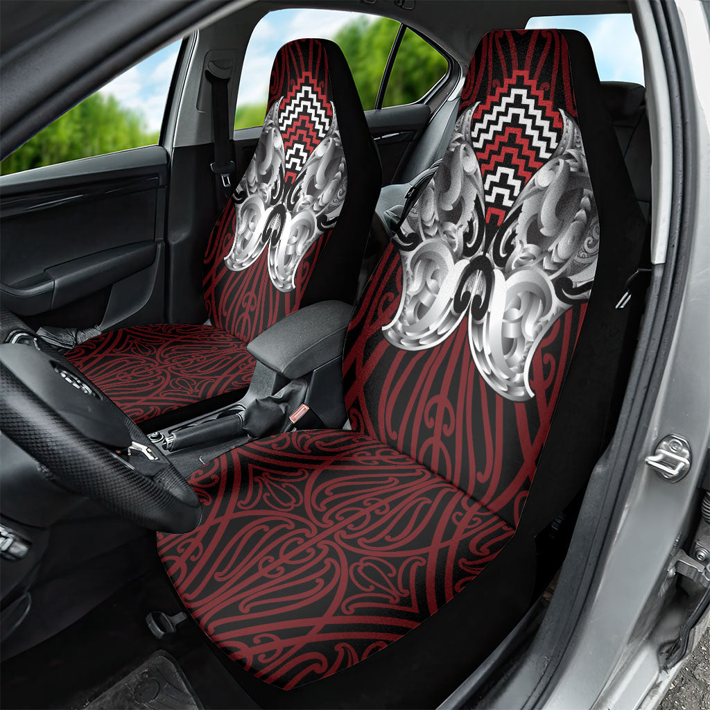 Aotearoa Kowhaiwhai Poutama Red Motif Car Seat Cover LT9 - Polynesian Pride