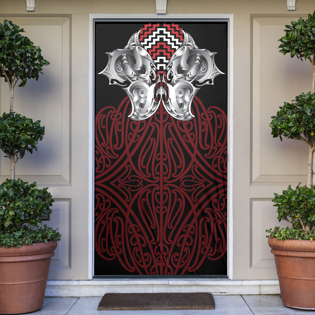 Aotearoa Kowhaiwhai Poutama Red Motif Door Cover LT9 Red - Polynesian Pride