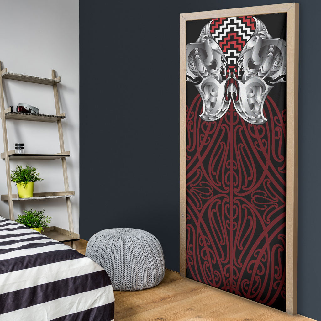Aotearoa Kowhaiwhai Poutama Red Motif Door Cover LT9 - Polynesian Pride