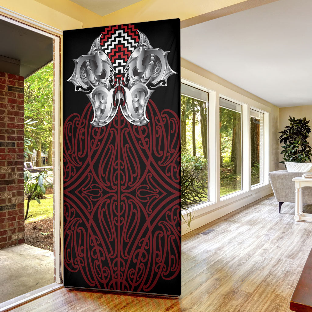 Aotearoa Kowhaiwhai Poutama Red Motif Door Cover LT9 - Polynesian Pride
