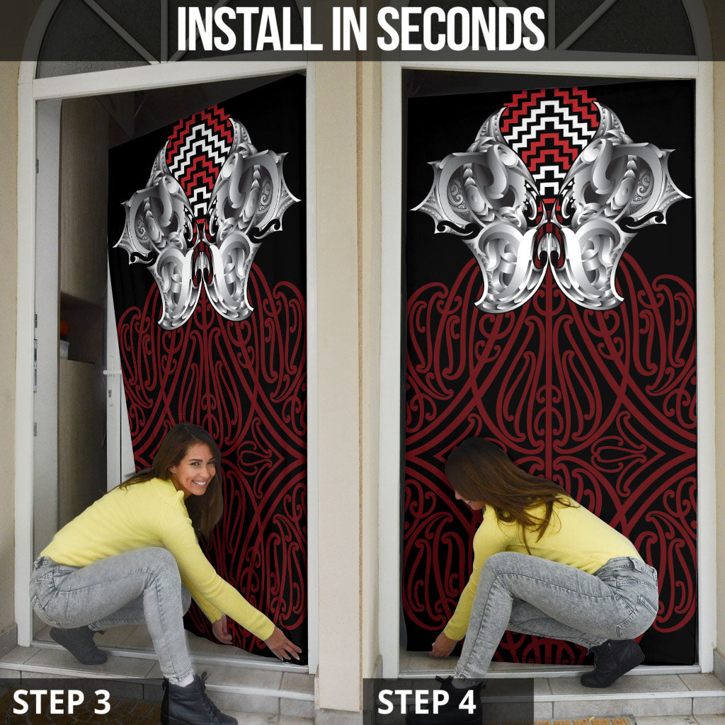 Aotearoa Kowhaiwhai Poutama Red Motif Door Cover LT9 - Polynesian Pride