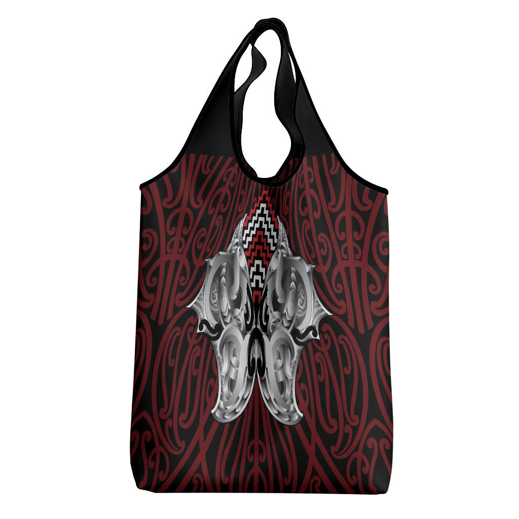 Aotearoa Kowhaiwhai Poutama Red Motif Grocery Bag LT9 - Polynesian Pride