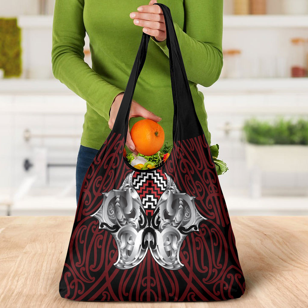 Aotearoa Kowhaiwhai Poutama Red Motif Grocery Bag LT9 - Polynesian Pride